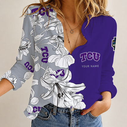 [FAN FAVORITE] NEW CUSTOMIZED NCAA CWS14 THF TCU HORNED FROGS WOMEN CASUAL SHIRT