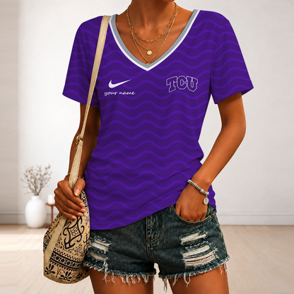 [FAN FAVORITE] NEW CUSTOMIZED NCAA CWS14 THF TCU HORNED FROGS V-NECK FEMALE SHIRT