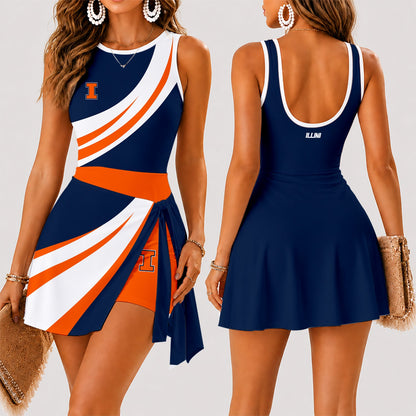 [FAN FAVORITE] NEW CUSTOMIZED NCAA MAM15 IFI ILLINOIS FIGHTING ILLINI WOMEN'S SUMMER SKORT DRESS