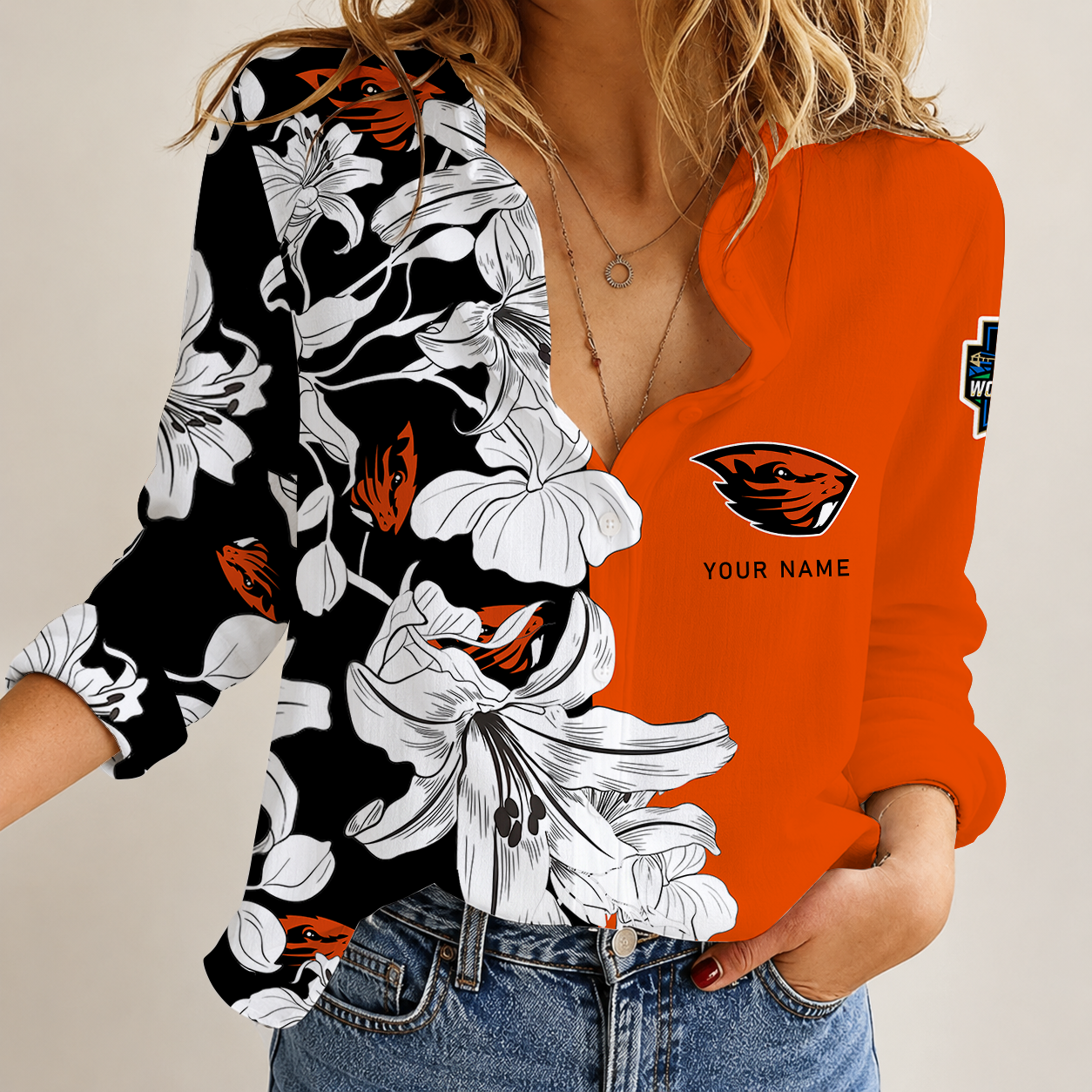 [FAN FAVORITE] NEW CUSTOMIZED NCAA CWS15 OGB OREGON STATE BEAVERS WOMEN CASUAL SHIRT