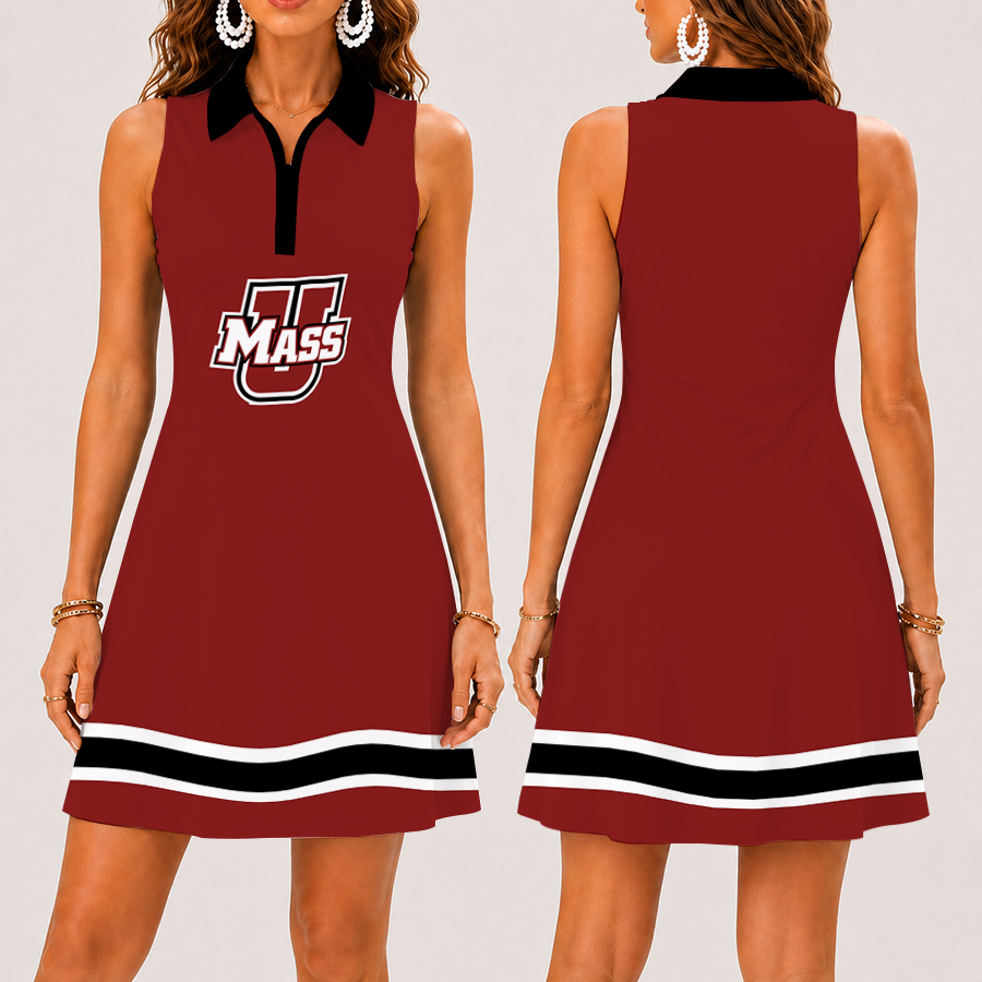 [FAN FAVORITE] NEW CUSTOMIZED NCAA CFH15 UMM UMASS MINUTEWOMEN WOMEN'S ZIP SLEEVELESS POLO DRESS