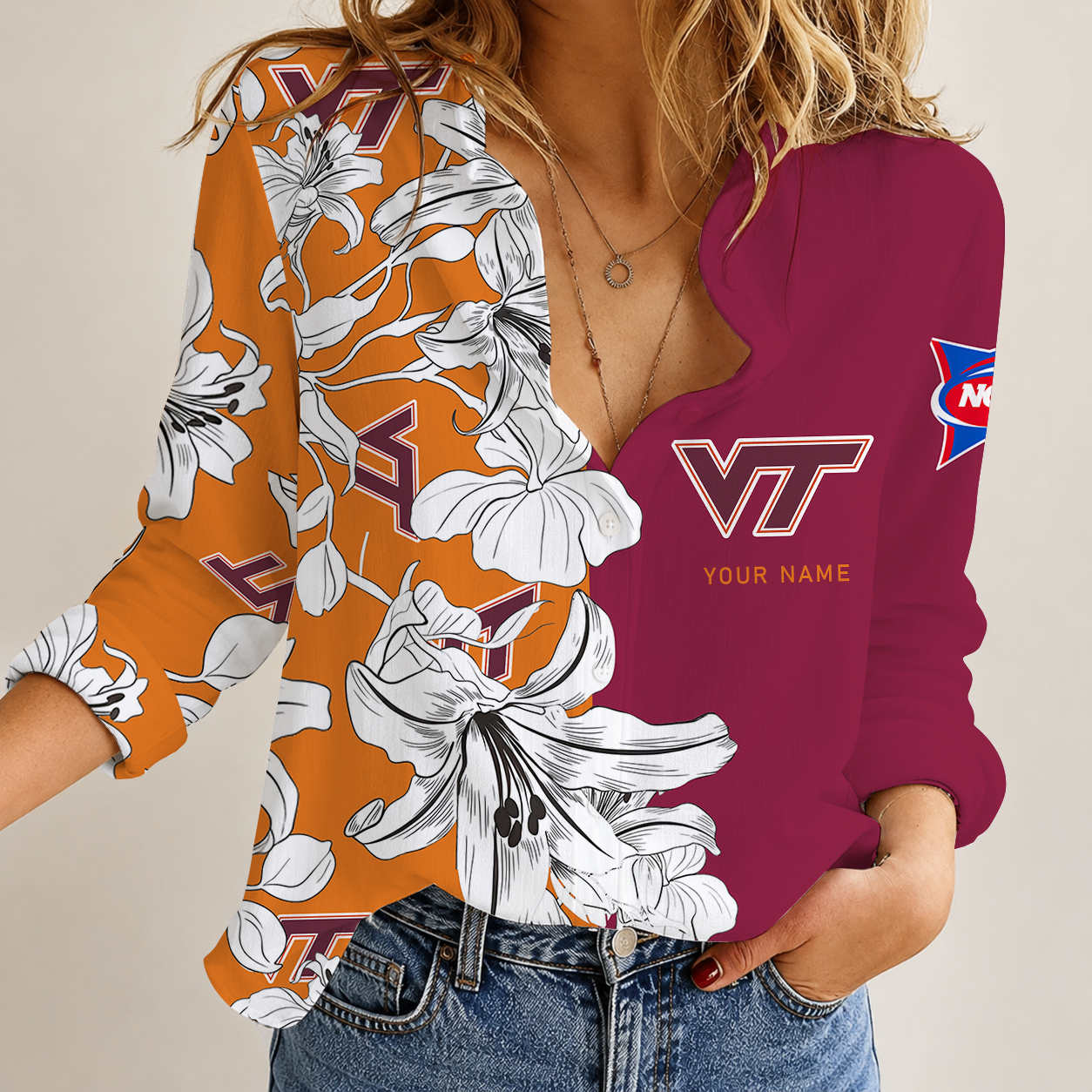 [FAN FAVORITE] NEW CUSTOMIZED NCAA FBS15 VTH VIRGINIA TECH HOKIES WOMEN CASUAL SHIRT