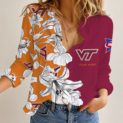 [FAN FAVORITE] NEW CUSTOMIZED NCAA FBS15 VTH VIRGINIA TECH HOKIES WOMEN CASUAL SHIRT
