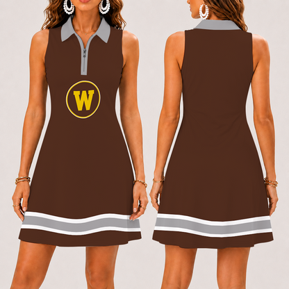 [FAN FAVORITE] NEW CUSTOMIZED NCAA MFF15 WMB WESTERN MICHIGAN BRONCOS WOMEN'S ZIP SLEEVELESS POLO DRESS
