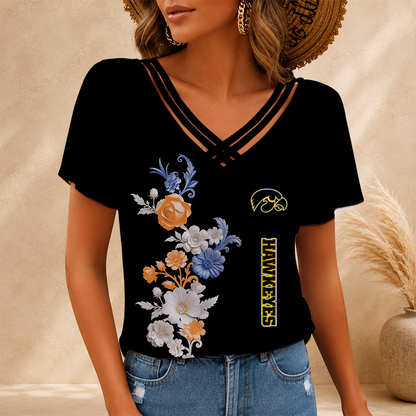 [FAN FAVORITE] NEW CUSTOMIZED NCAA MAM16 IWH IOWA HAWKEYES V-NECK SHIRT