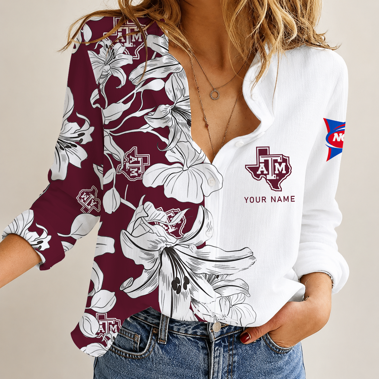 [FAN FAVORITE] NEW CUSTOMIZED NCAA FBS16 TAA TEXAS A&M AGGIES WOMEN CASUAL SHIRT