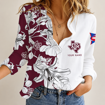 [FAN FAVORITE] NEW CUSTOMIZED NCAA FBS16 TAA TEXAS A&M AGGIES WOMEN CASUAL SHIRT