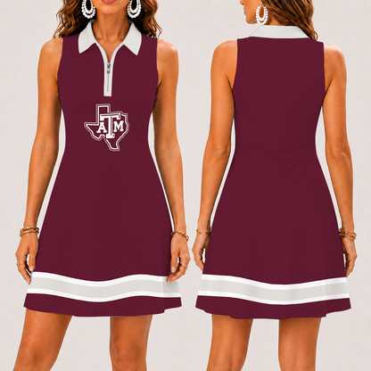 [FAN FAVORITE] NEW CUSTOMIZED NCAA FBS16 TAA TEXAS A&M AGGIES WOMEN'S ZIP SLEEVELESS POLO DRESS