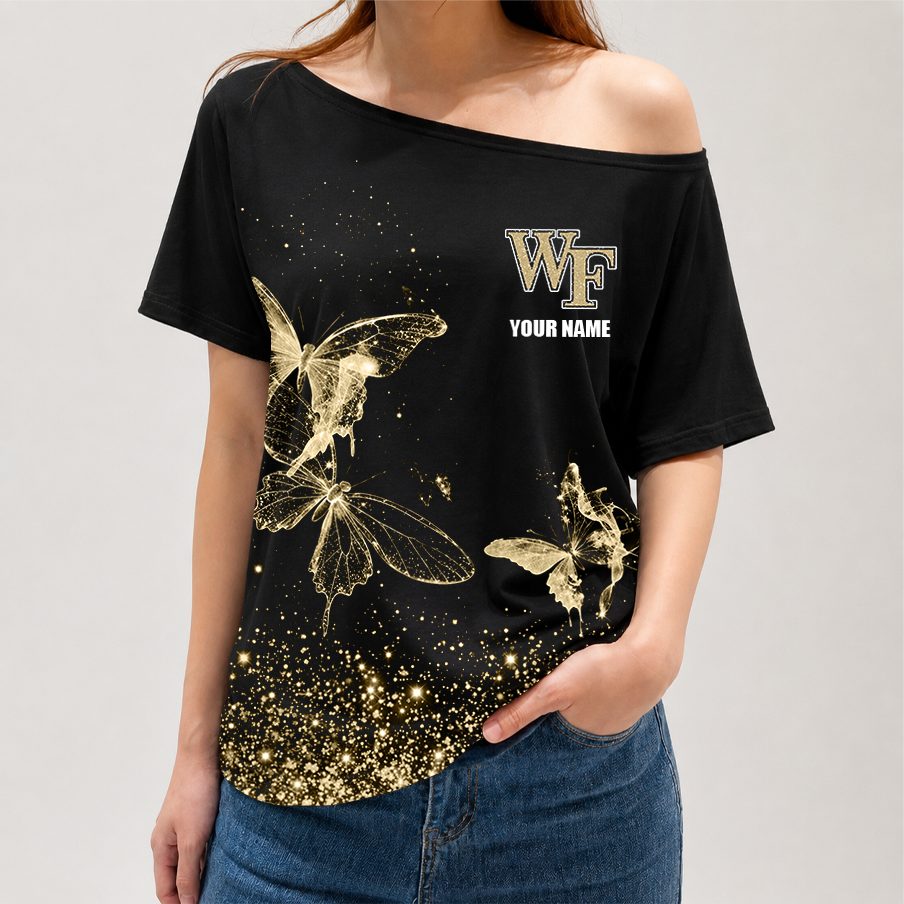 [FAN FAVORITE] NEW CUSTOMIZED NCAA CFH16 WFD WAKE FOREST DEMON DEACONS OFF-SHOULDER SHIRT