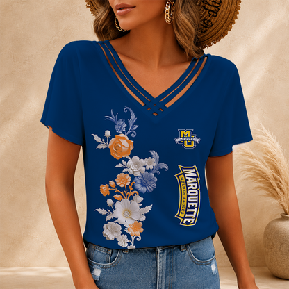 [FAN FAVORITE] NEW CUSTOMIZED NCAA MAM17 MGE MARQUETTE GOLDEN EAGLES V-NECK SHIRT