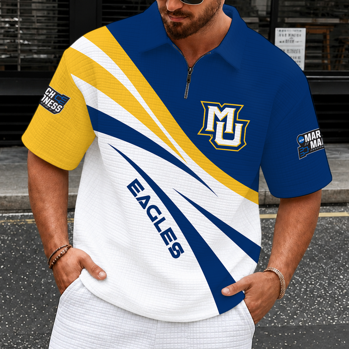 [FAN FAVORITE] NEW CUSTOMIZED NCAA MAM17 MGE MARQUETTE GOLDEN EAGLES QUARTER-ZIP POLO SHIRT