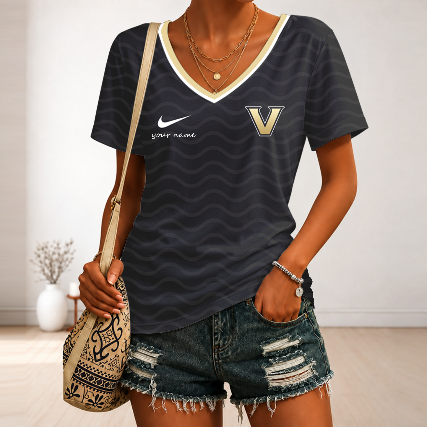 [FAN FAVORITE] NEW CUSTOMIZED NCAA CWS17 VDC VANDERBILT COMMODORES V-NECK FEMALE SHIRT