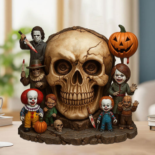 HALLOWEEN HORROR MOVIE CHARACTERS SKULL ACRYLIC BLOCK PLAQUE - GIFT FOR FANS