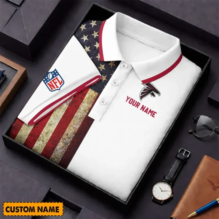 [SPECIAL OFFER] NEW CUSTOMIZED NFL18 ATF ATLANTA FALCONS US FLAG POLO SHIRT