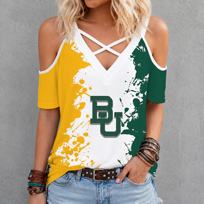 [FAN FAVORITE] NEW CUSTOMIZED NCAA MAM18 BAB BAYLOR BEARS CRISS CROSS V-NECK TOP