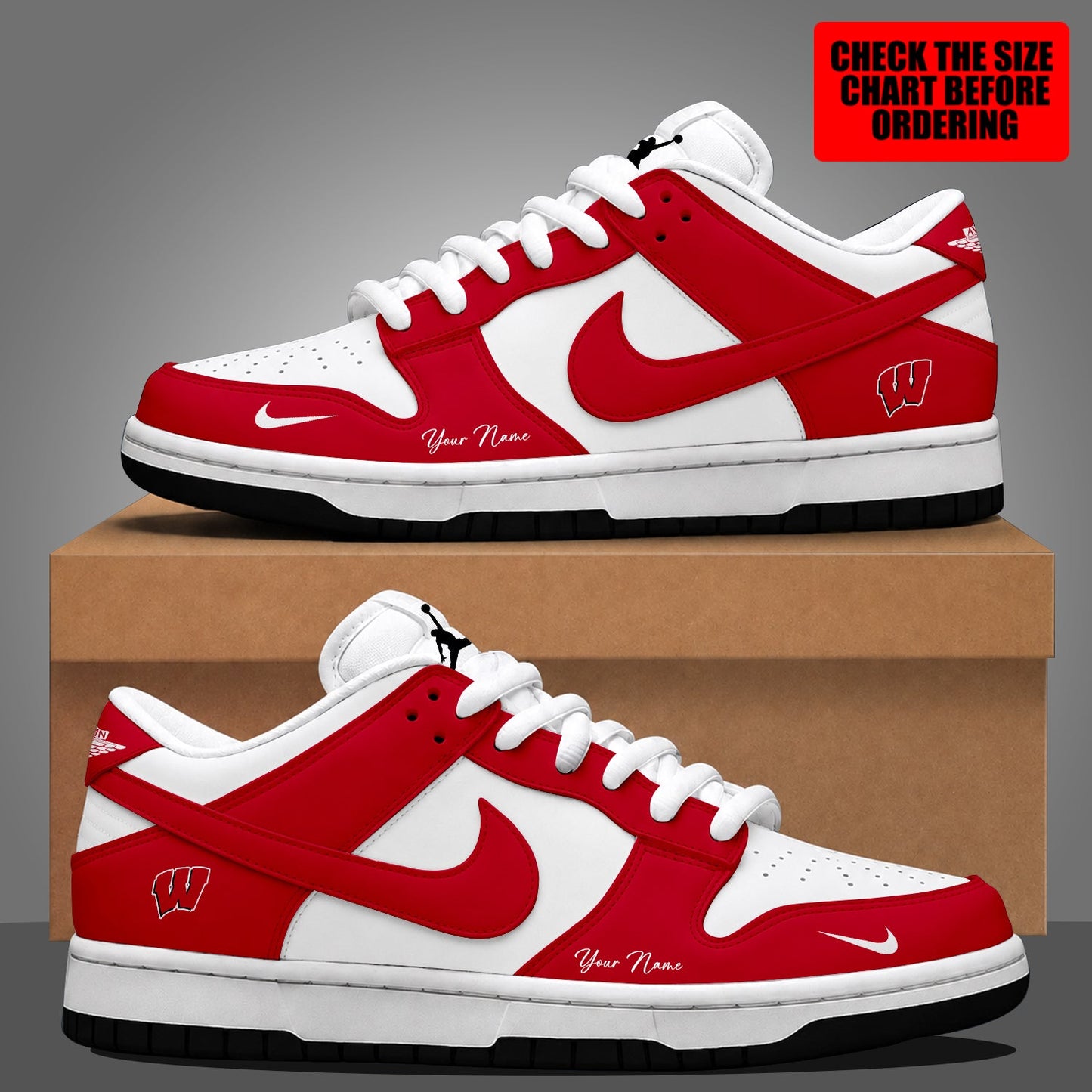 [FAN FAVORITE] NEW CUSTOMIZED NCAA FBS18 WSB WISCONSIN BADGERS DUNK LOW SHOES