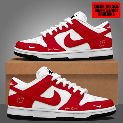 [FAN FAVORITE] NEW CUSTOMIZED NCAA FBS18 WSB WISCONSIN BADGERS DUNK LOW SHOES