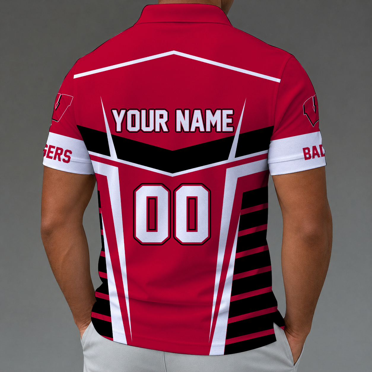 [FAN FAVORITE] NEW CUSTOMIZED NCAA FBS18 WSB WISCONSIN BADGERS POLO SHIRT