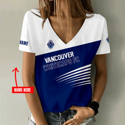 [FAN EXCLUSIVE] NEW CUSTOMIZED MLS19 VWF VANCOUVER WHITECAPS FC V-NECK FEMALE SHIRT