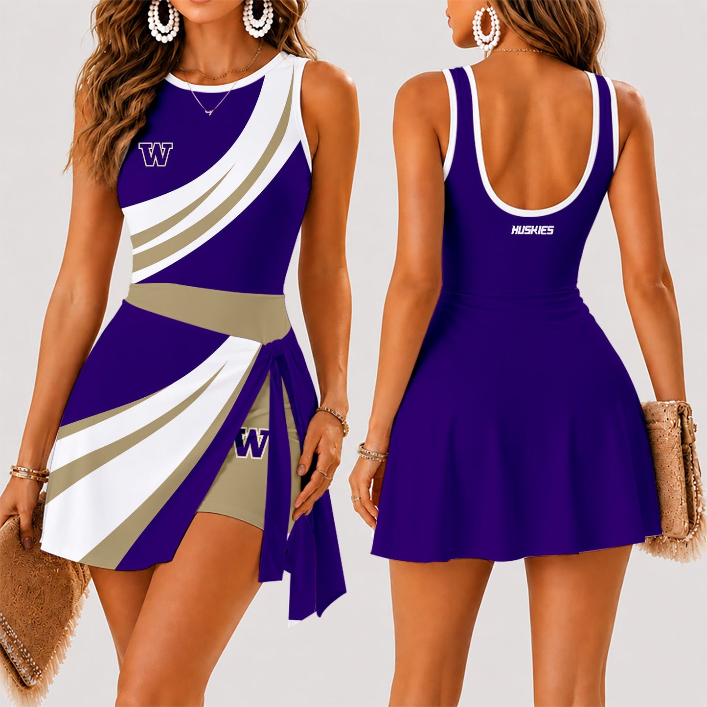 [FAN FAVORITE] NEW CUSTOMIZED NCAA FBS19 WSH WASHINGTON HUSKIES WOMEN'S SUMMER SKORT DRESS