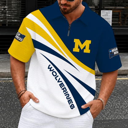 [FAN FAVORITE] NEW CUSTOMIZED NCAA MAM02 MIW MICHIGAN WOLVERINES QUARTER-ZIP POLO SHIRT