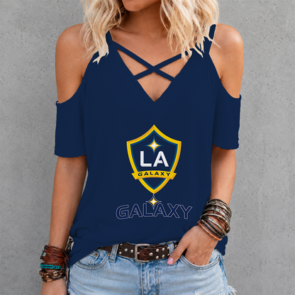[FAN EXCLUSIVE] NEW CUSTOMIZED MLS20 LAG LA GALAXY CRISS CROSS V-NECK TOP