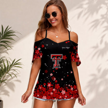[FAN FAVORITE] NEW CUSTOMIZED NCAA CWS20 TRR TEXAS TECH RED RAIDERS WOMEN'S STRAPPY OFF-SHOULDER TOP