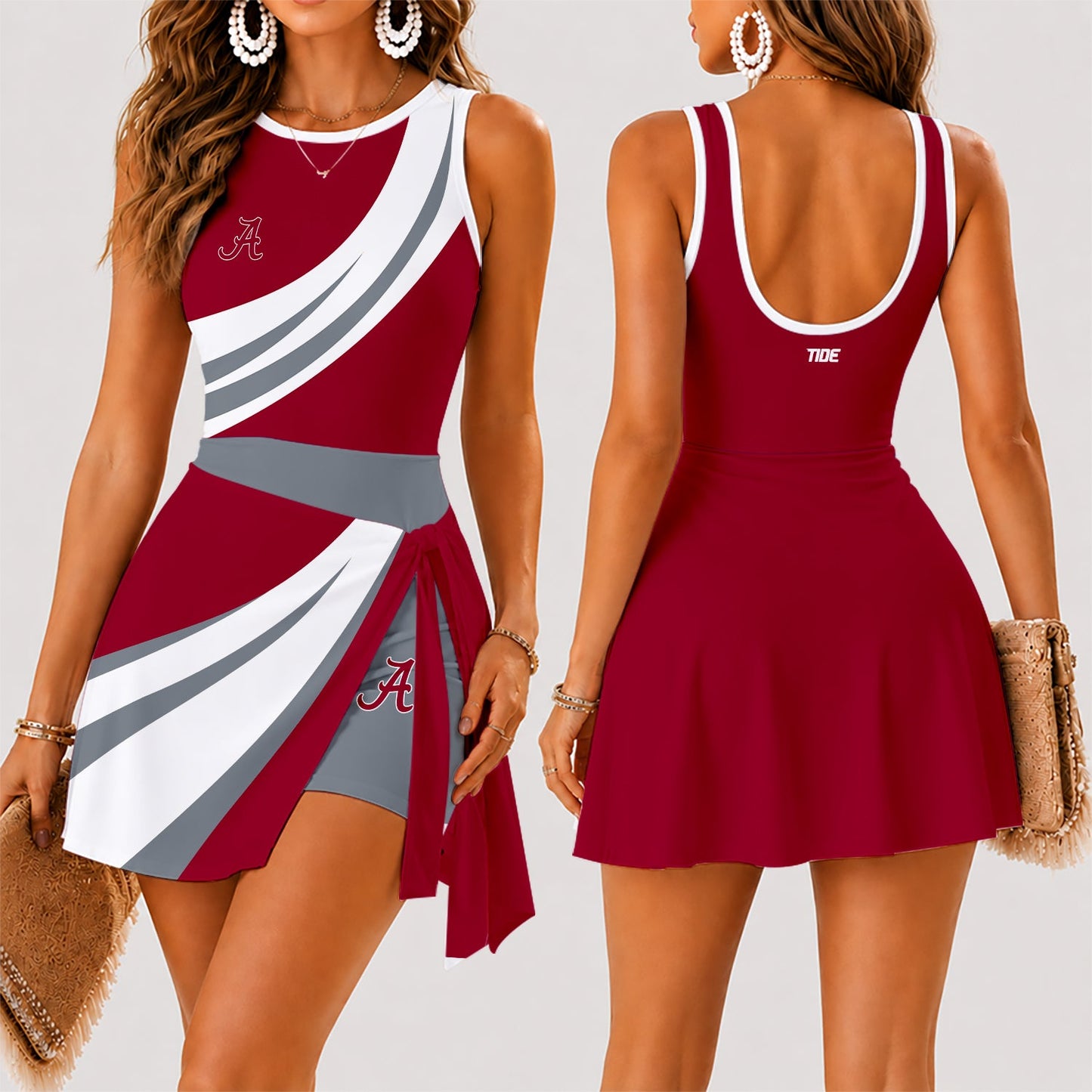 [FAN FAVORITE] NEW CUSTOMIZED NCAA CWS21 ABC ALABAMA CRIMSON TIDE WOMEN'S SUMMER SKORT DRESS