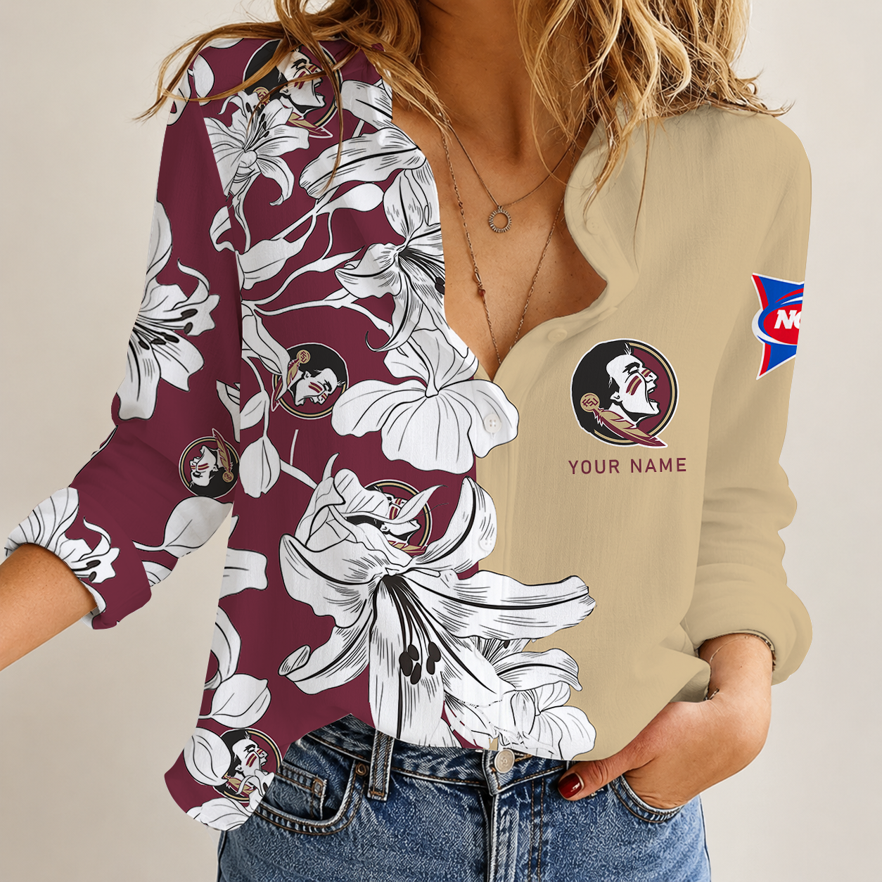 [FAN FAVORITE] NEW CUSTOMIZED NCAA FBS21 FLS FLORIDA STATE SEMINOLES WOMEN CASUAL SHIRT