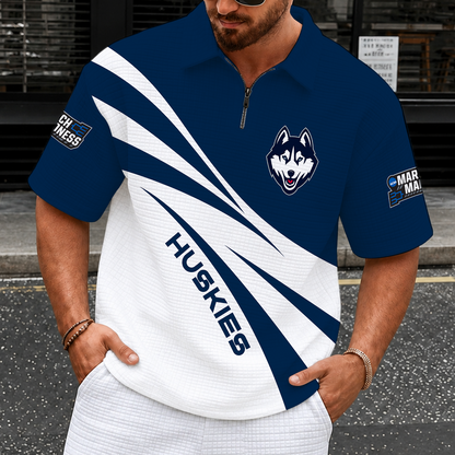 [FAN FAVORITE] NEW CUSTOMIZED NCAA MAM21 UCH UCONN HUSKIES QUARTER-ZIP POLO SHIRT
