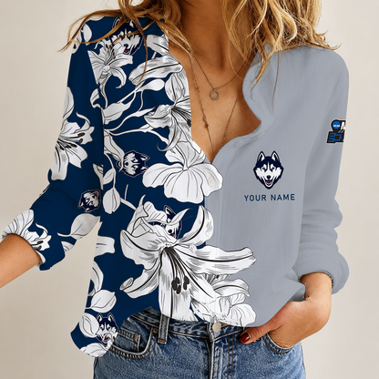 [FAN FAVORITE] NEW CUSTOMIZED NCAA MAM21 UCH UCONN HUSKIES STRAPPY WOMEN CASUAL SHIRT