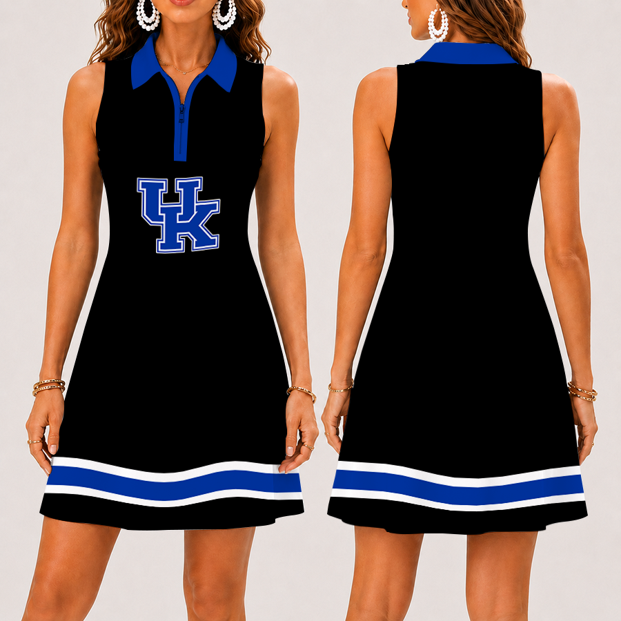 [FAN FAVORITE] NEW CUSTOMIZED NCAA MAM22 KEW KENTUCKY WILDCATS STRAPPY WOMEN'S ZIP SLEEVELESS POLO DRESS