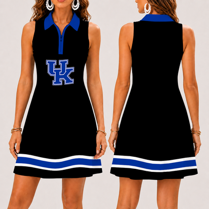 [FAN FAVORITE] NEW CUSTOMIZED NCAA MAM22 KEW KENTUCKY WILDCATS STRAPPY WOMEN'S ZIP SLEEVELESS POLO DRESS