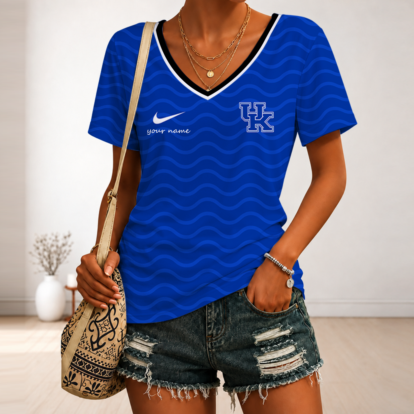 [FAN FAVORITE] NEW CUSTOMIZED NCAA MAM22 KEW KENTUCKY WILDCATS STRAPPY V-NECK FEMALE SHIRT