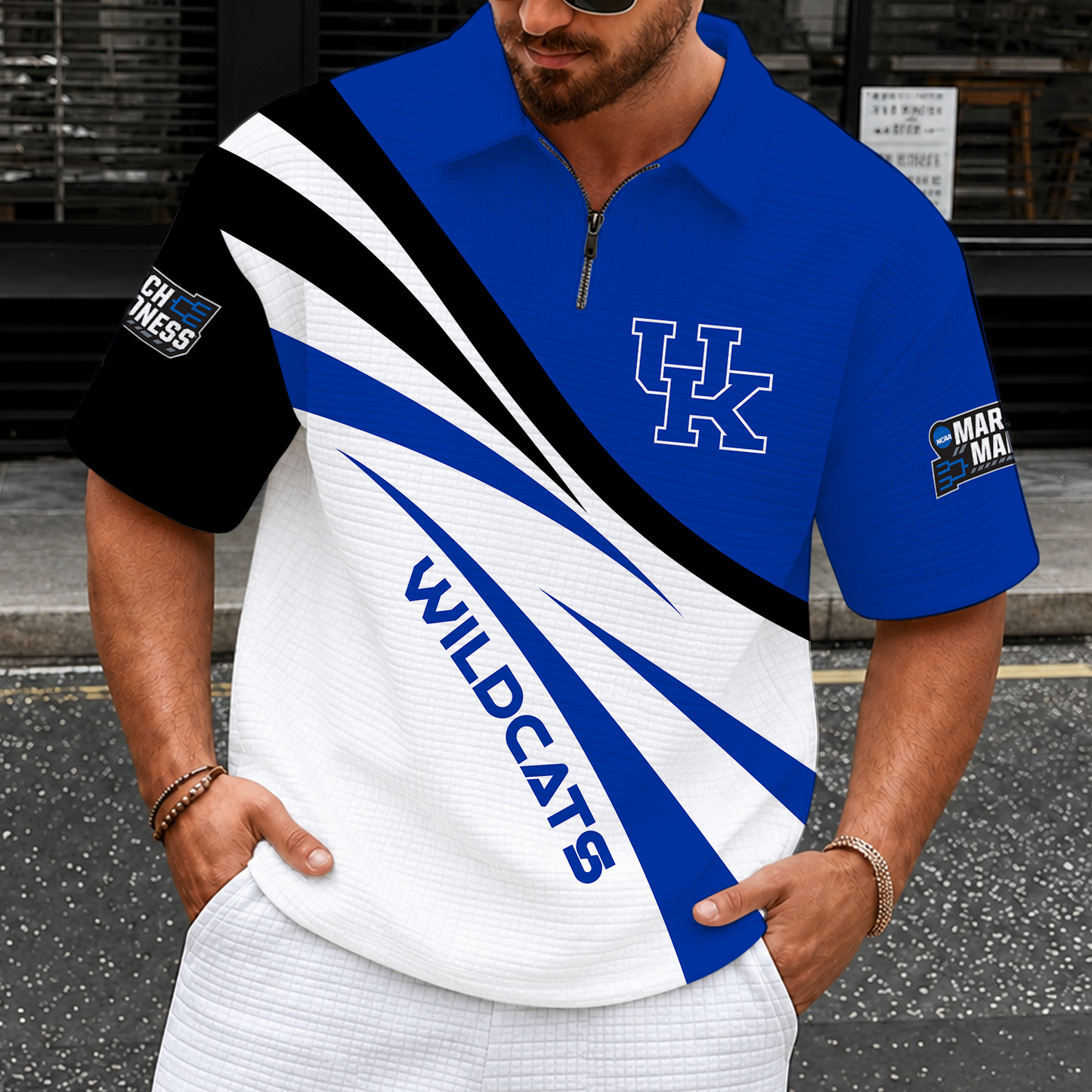 [FAN FAVORITE] NEW CUSTOMIZED NCAA MAM22 KEW KENTUCKY WILDCATS QUARTER-ZIP POLO SHIRT