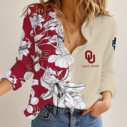 [FAN FAVORITE] NEW CUSTOMIZED NCAA CWS22 OUS OKLAHOMA SOONERS WOMEN CASUAL SHIRT