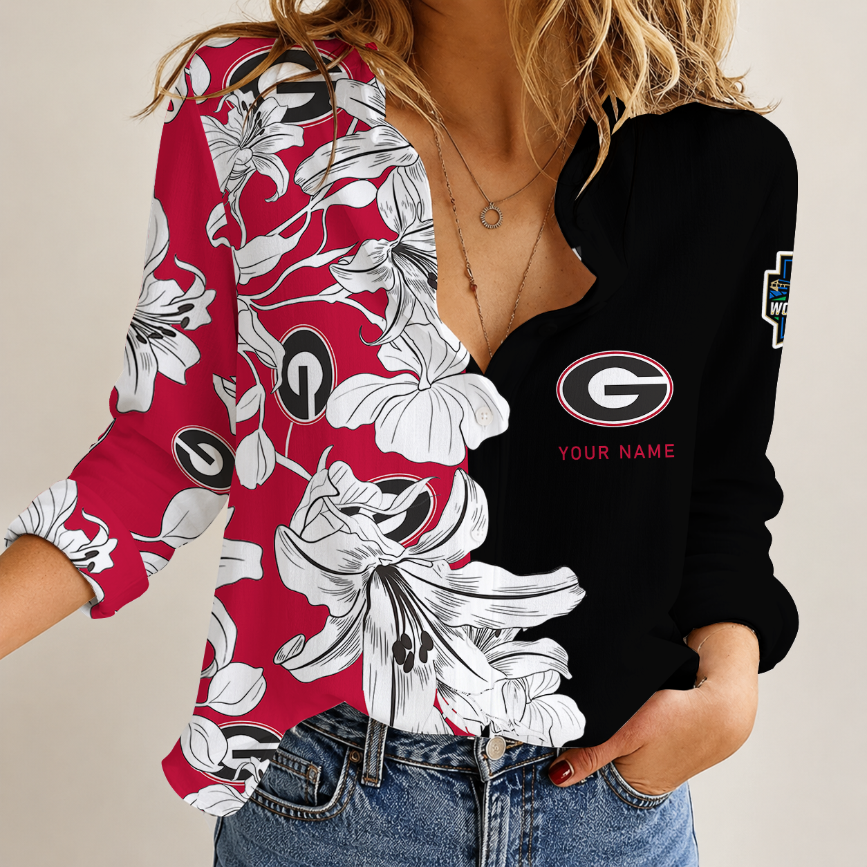 [FAN FAVORITE] NEW CUSTOMIZED NCAA CWS23 GEB GEORGIA BULLDOGS WOMEN CASUAL SHIRT
