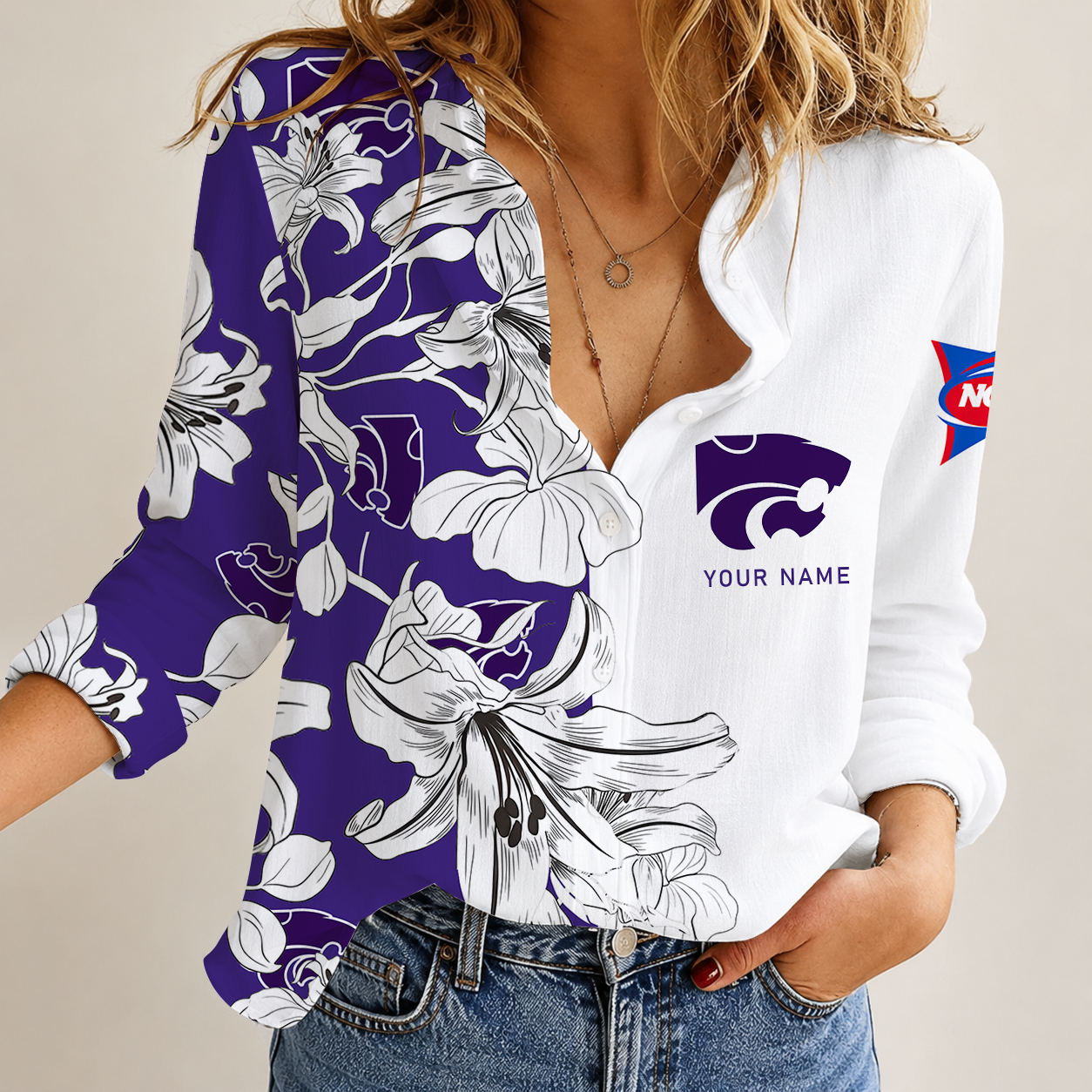 [FAN FAVORITE] NEW CUSTOMIZED NCAA FBS24 KSW KANSAS STATE WILDCATS WOMEN CASUAL SHIRT
