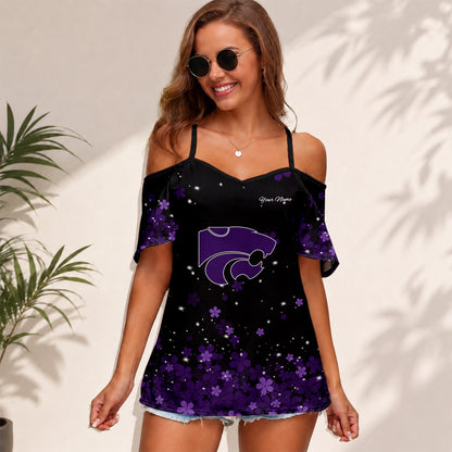 [FAN FAVORITE] NEW CUSTOMIZED NCAA FBS24 KSW KANSAS STATE WILDCATS WOMEN'S STRAPPY OFF-SHOULDER TOP