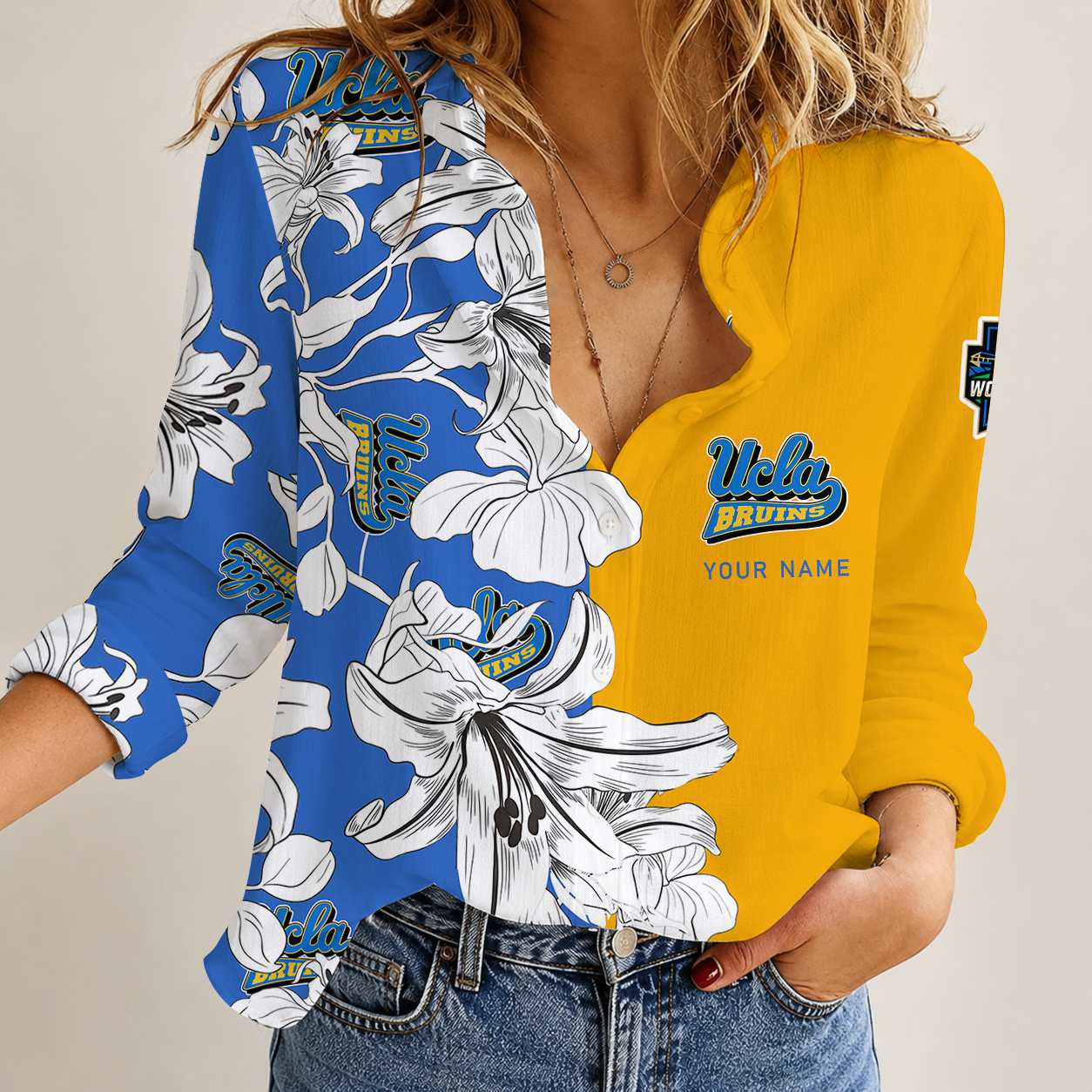 [FAN FAVORITE] NEW CUSTOMIZED NCAA CWS24 UCB UCLA BRUINS WOMEN CASUAL SHIRT