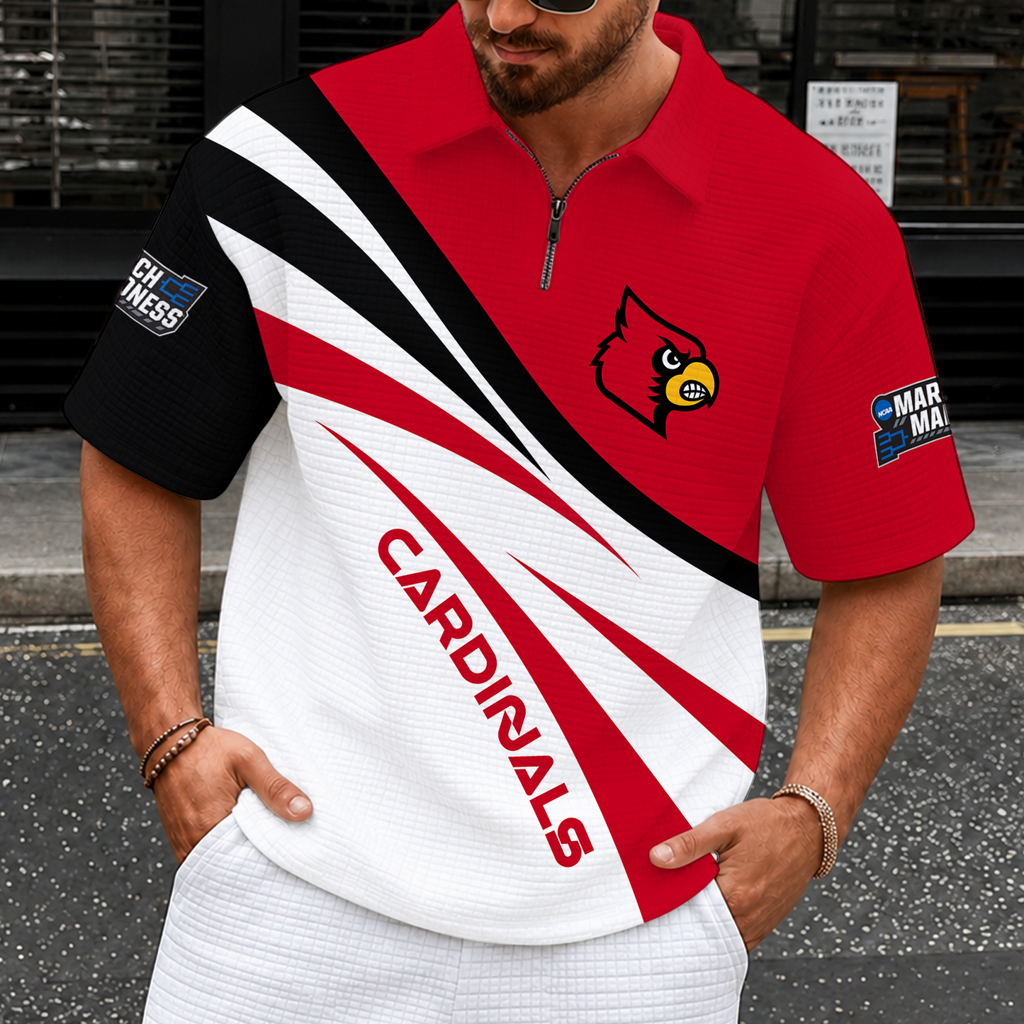 [FAN FAVORITE] NEW CUSTOMIZED NCAA MAM25 ULC LOUISVILLE CARDINALS QUARTER-ZIP POLO SHIRT