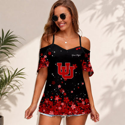 [FAN FAVORITE] NEW CUSTOMIZED NCAA FBS25 UTU UTAH UTES WOMEN'S STRAPPY OFF-SHOULDER TOP