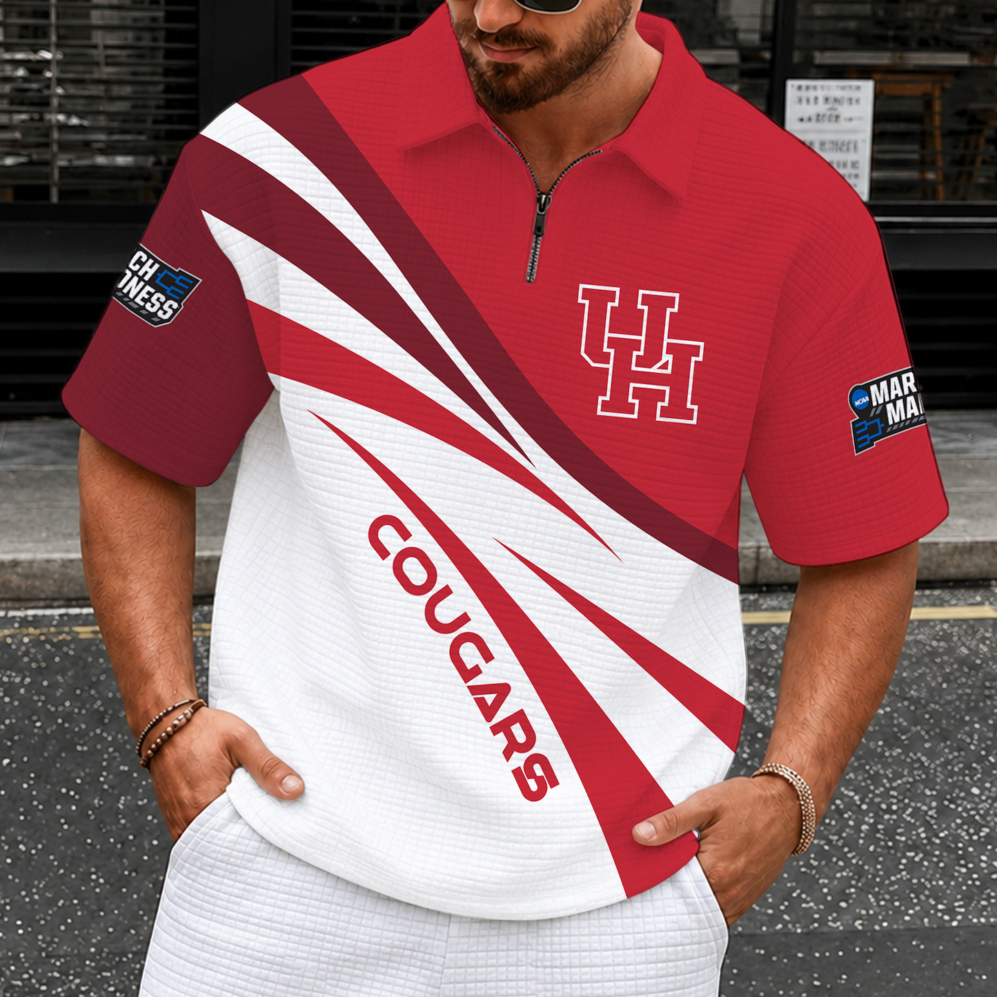 [FAN FAVORITE] NEW CUSTOMIZED NCAA MAM26 HOC HOUSTON COUGARS QUARTER-ZIP POLO SHIRT