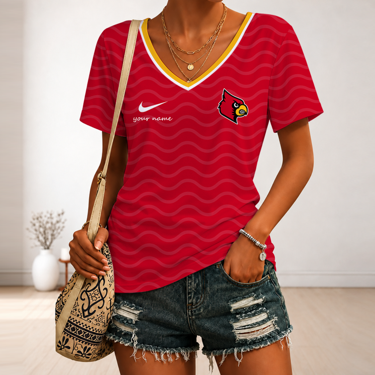[FAN FAVORITE] NEW CUSTOMIZED NCAA CWS26 ULC LOUISVILLE CARDINALS V-NECK FEMALE SHIRT