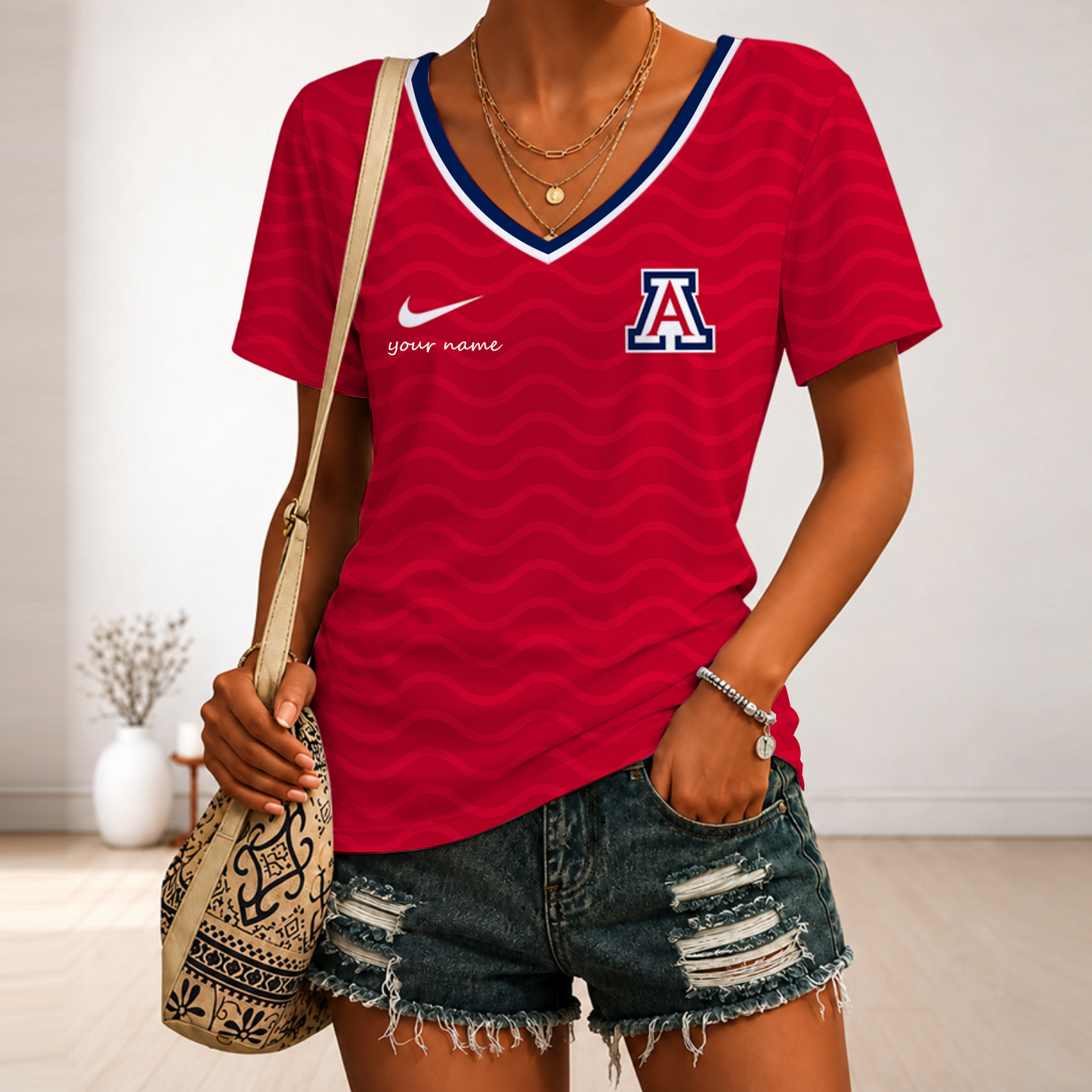 [FAN FAVORITE] NEW CUSTOMIZED NCAA FBS27 ARW ARIZONA WILDCATS V-NECK FEMALE SHIRT
