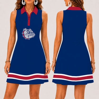 [FAN FAVORITE] NEW CUSTOMIZED NCAA MAM27 GOB GONZAGA BULLDOGS STRAPPY WOMEN'S ZIP SLEEVELESS POLO DRESS