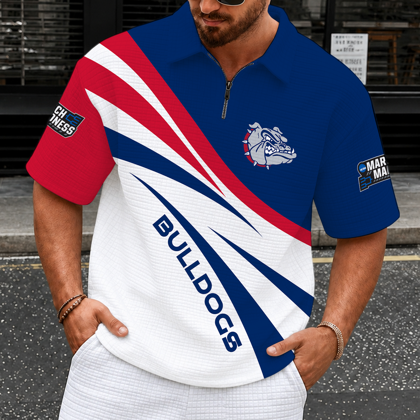 [FAN FAVORITE] NEW CUSTOMIZED NCAA MAM27 GOB GONZAGA BULLDOGS QUARTER-ZIP POLO SHIRT
