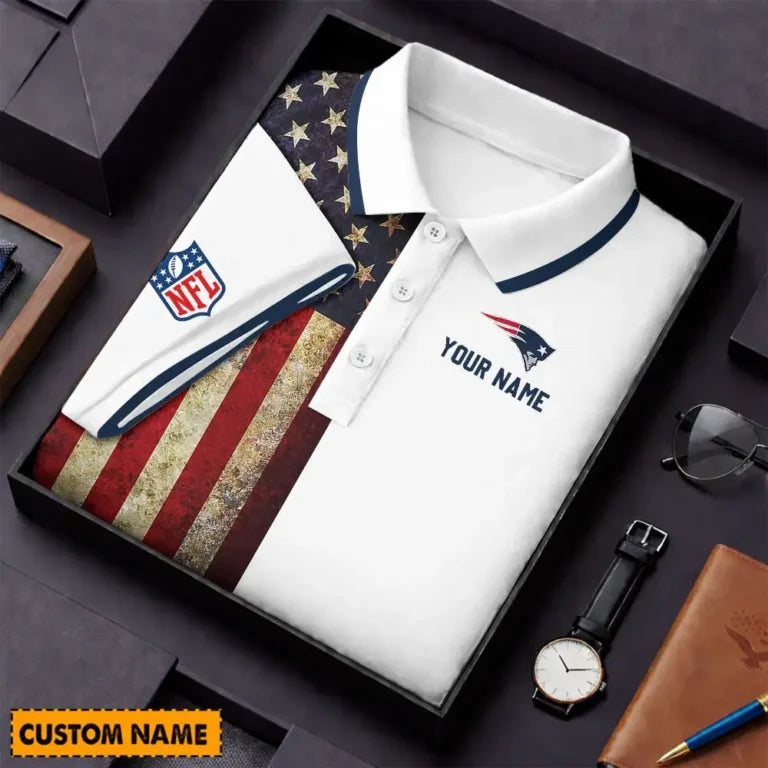 [SPECIAL OFFER] NEW CUSTOMIZED NFL27 NEP NEW ENGLAND PATRIOTS US FLAG POLO SHIRT