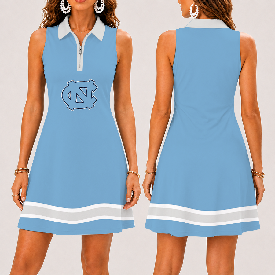 [FAN FAVORITE] NEW CUSTOMIZED NCAA CWS29 NTH NORTH CAROLINA TAR HEELS WOMEN'S ZIP SLEEVELESS POLO DRESS