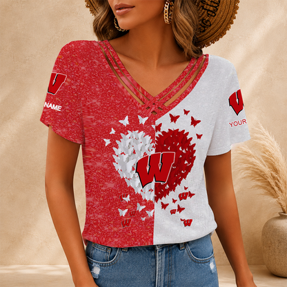 [FAN FAVORITE] NEW CUSTOMIZED NCAA MAM29 WSB WISCONSIN BADGERS V-NECK SHIRT